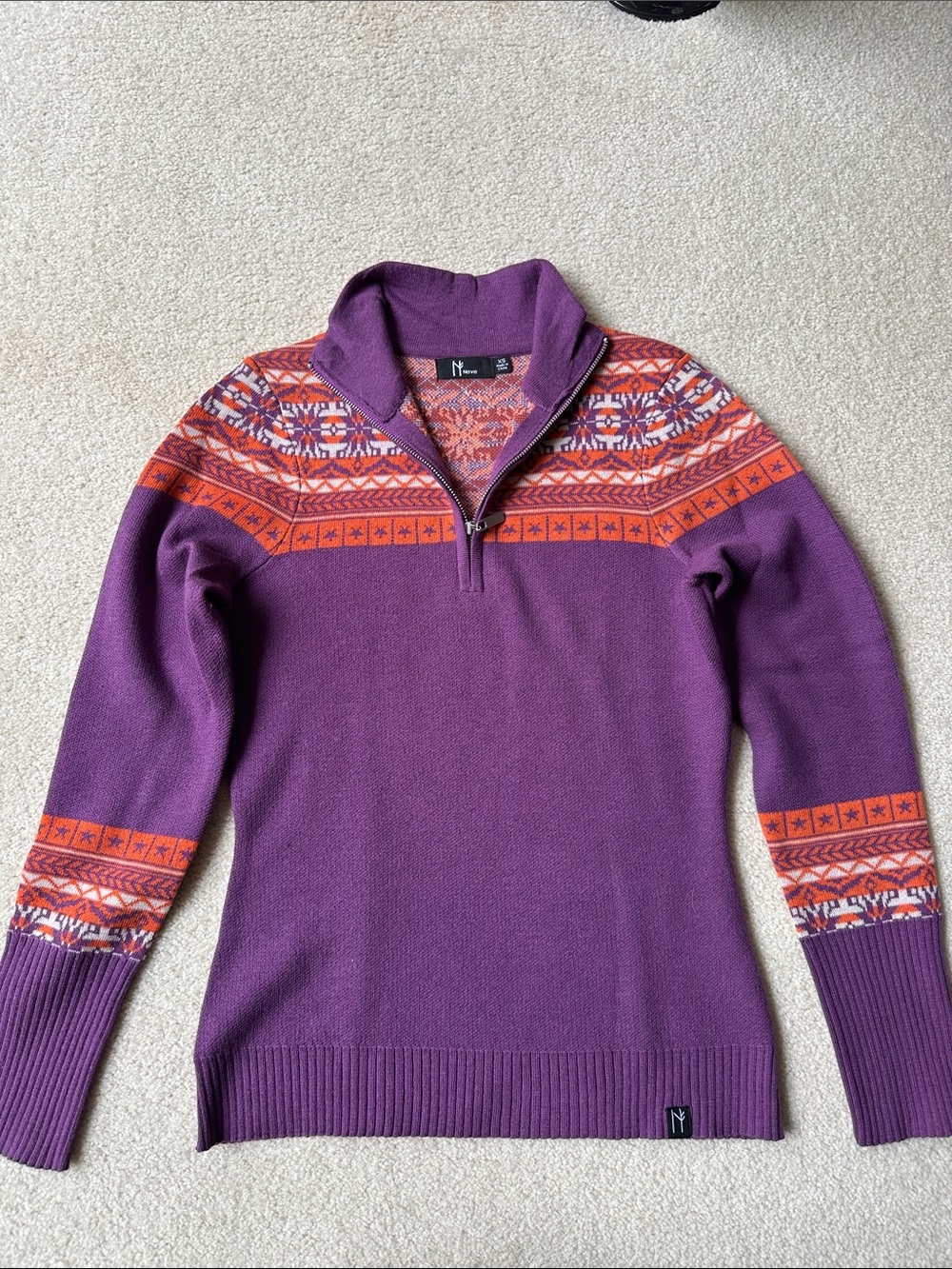 Neve Purple Fair Isle Half-Zip Cowl Sweater